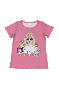 Pink music fan floral print girl top