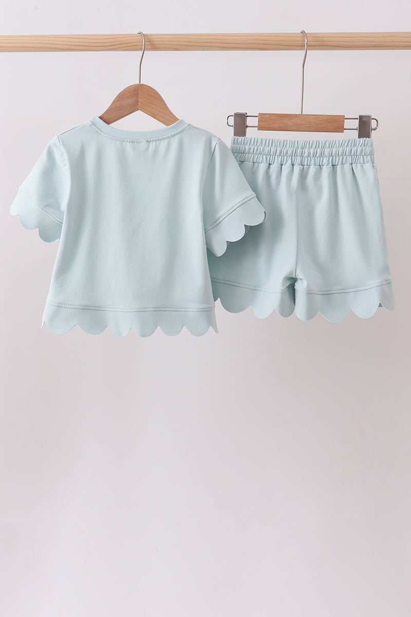 Turquoise scalloped mom&me shorts set