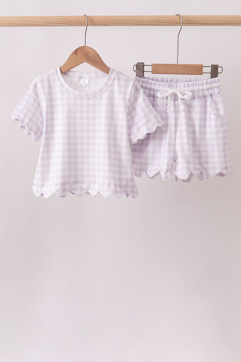 Lavender gingham scalloped shorts set