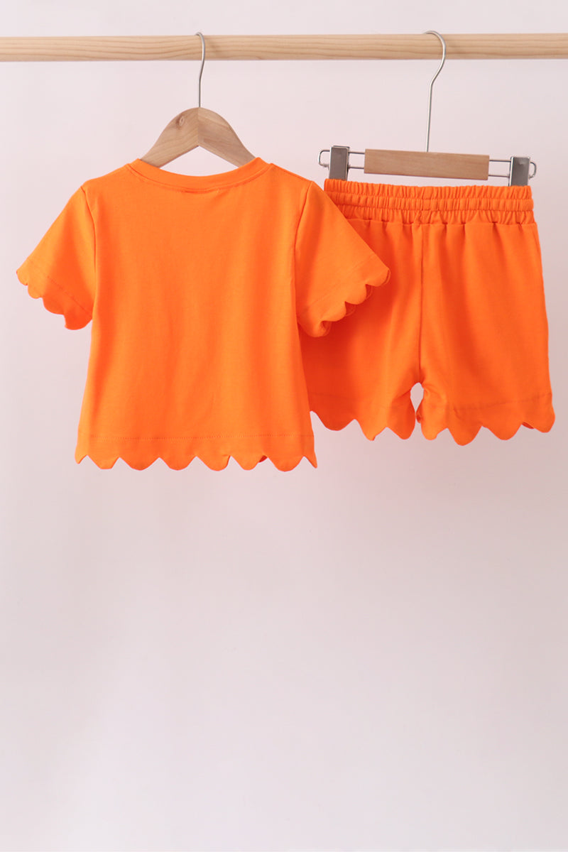 Orange scalloped shorts set