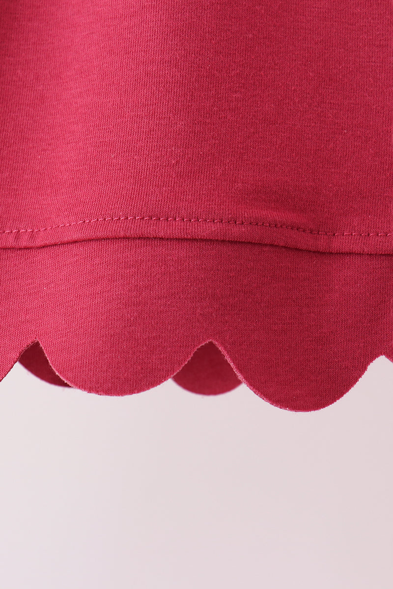 Maroon sclloped active pants set