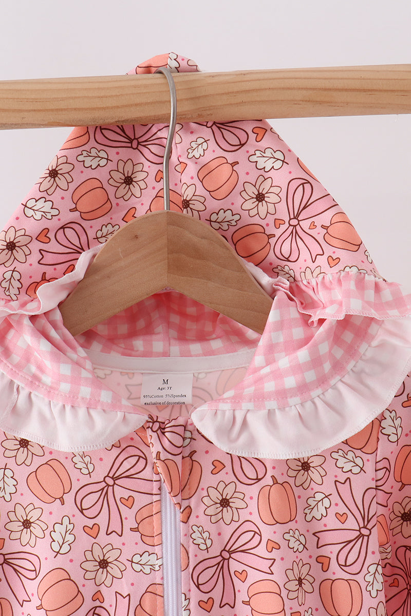 Pink pumpkin floral print ruffle coat