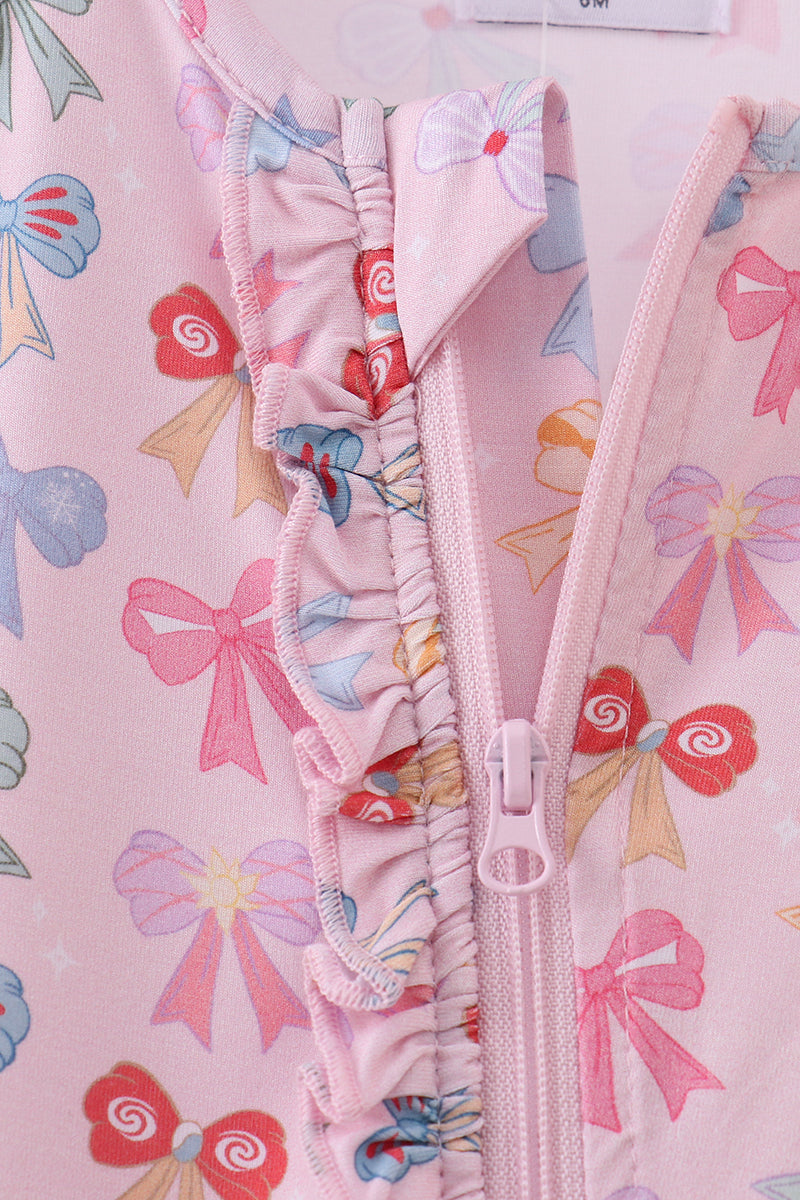 Premium whimsical bows ruffle bamboo romper