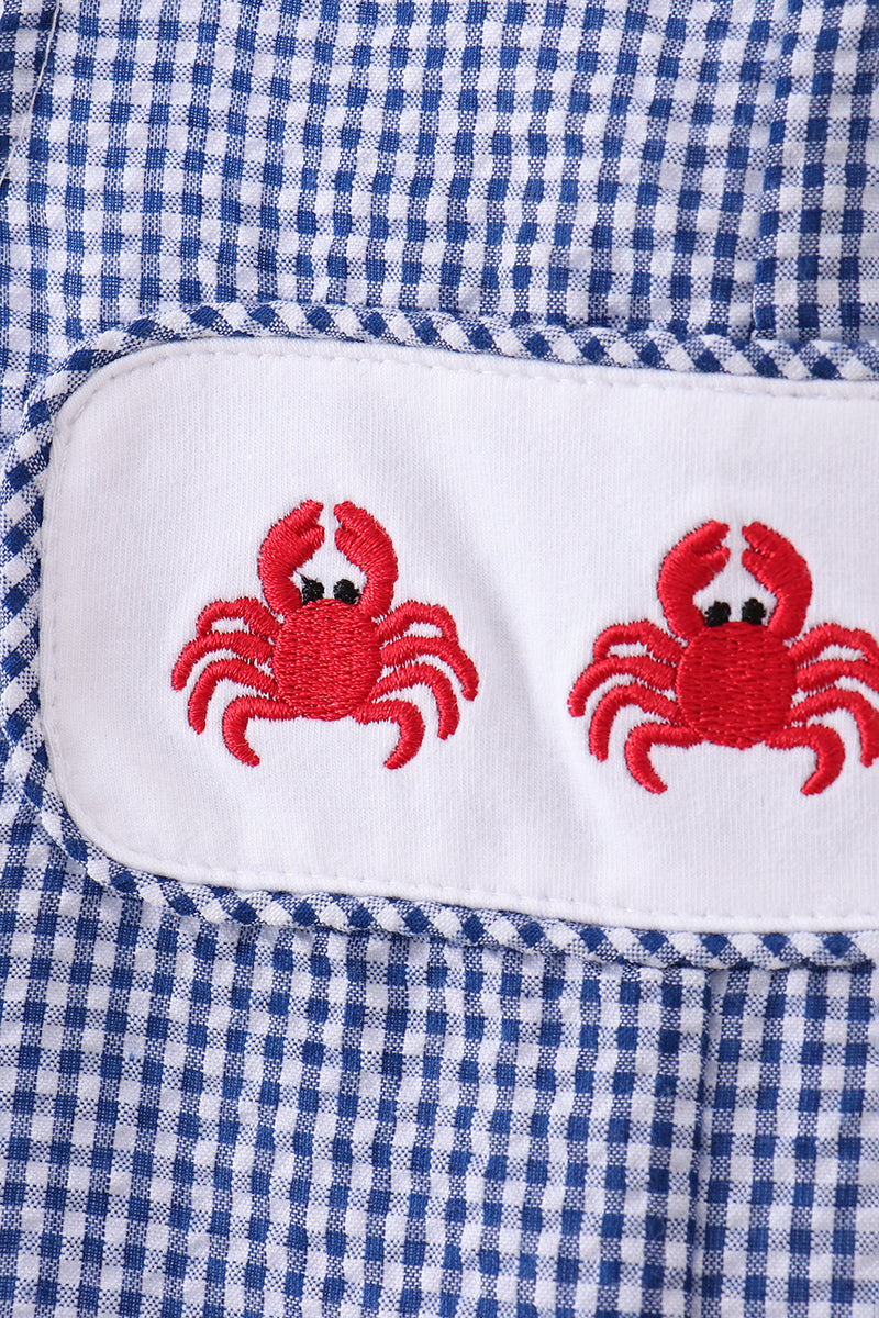 Blue crab embroidery gingham jonjon