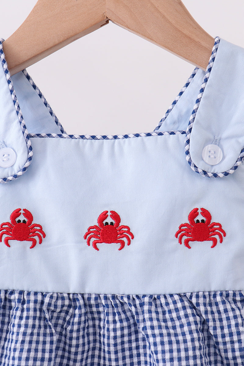 Blue crab embroidery gingham bubble