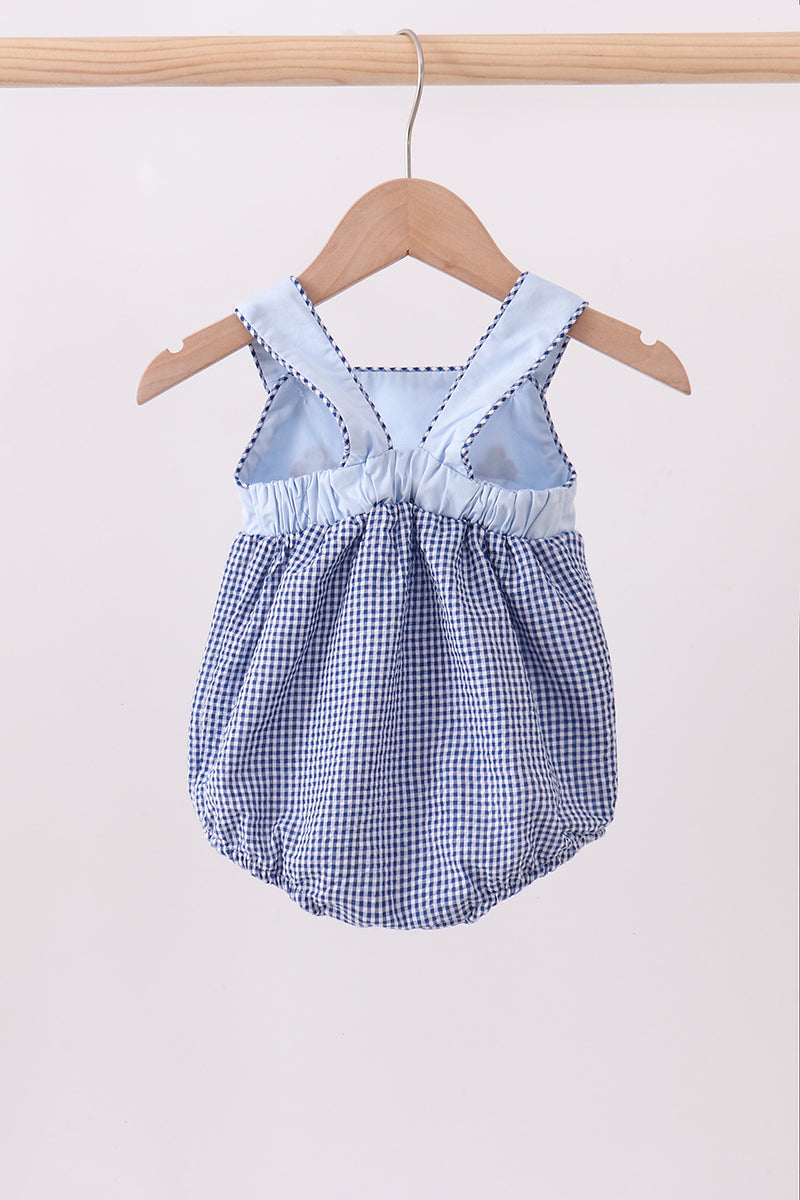 Blue crab embroidery gingham bubble