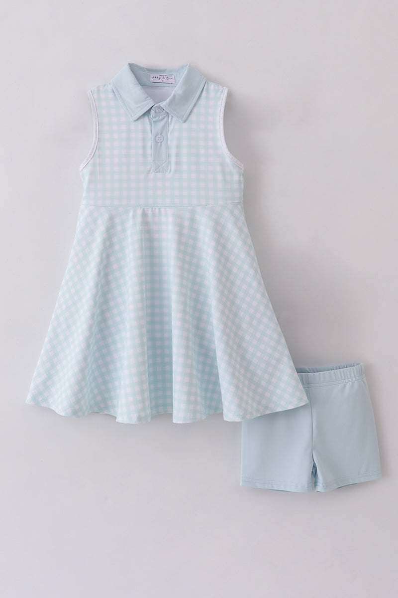 Blue active gingham dress set