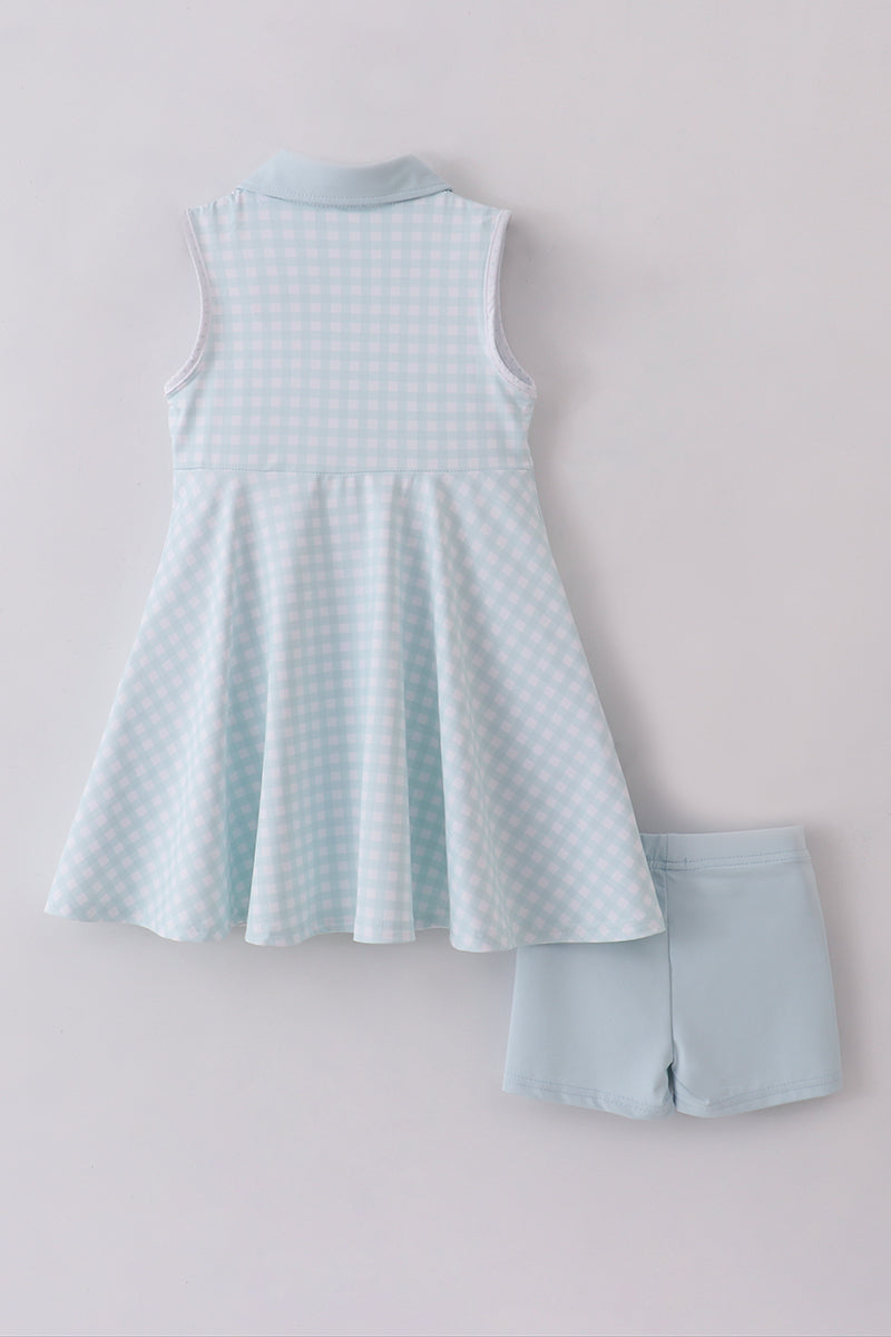 Blue active gingham dress set