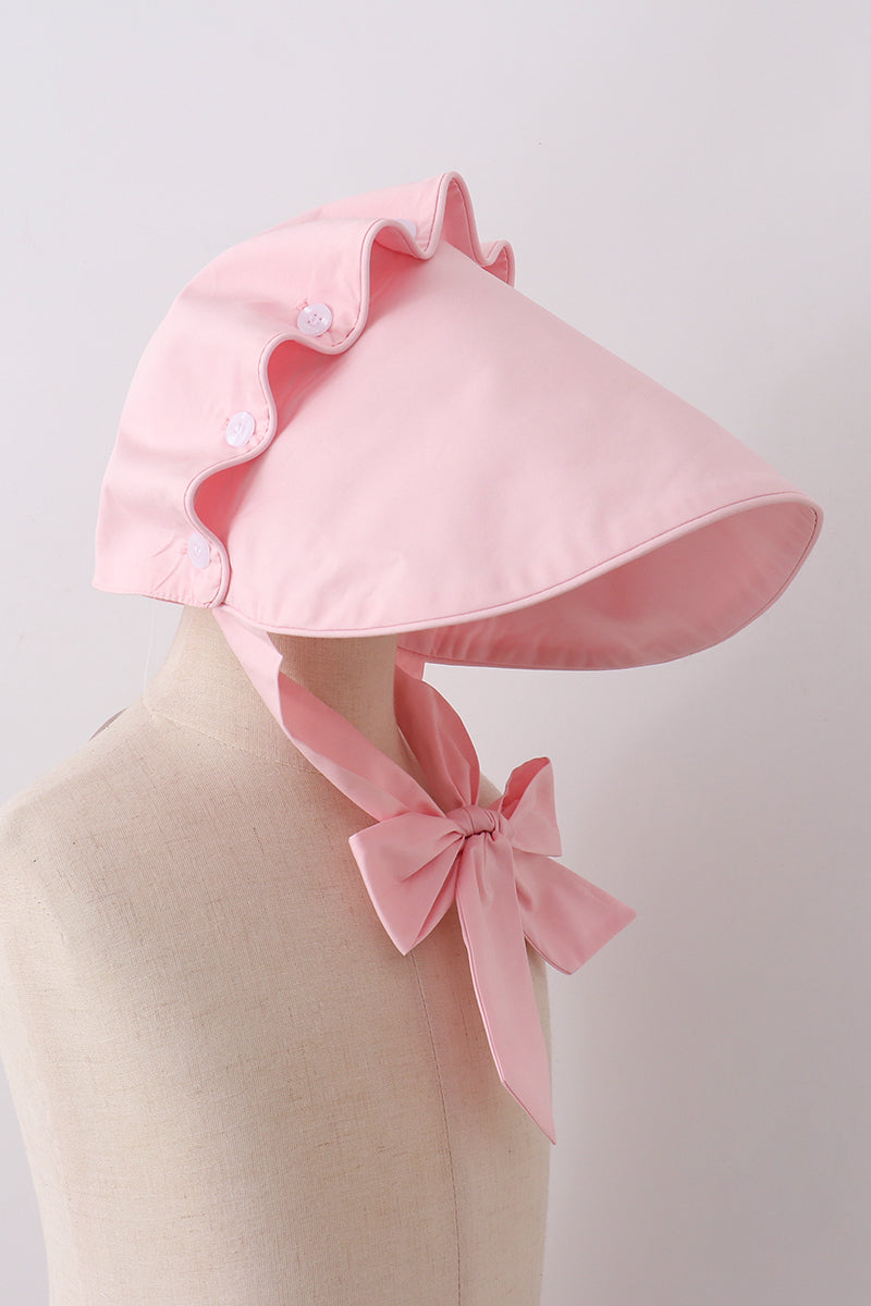 Pink ruffle bow bonnet