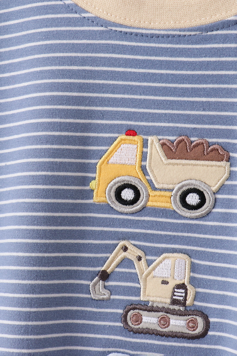 Blue stripe truck embroidery shorts set