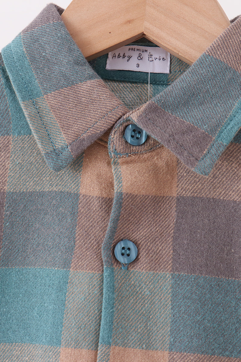 Teal Plaid Button Down Shirt