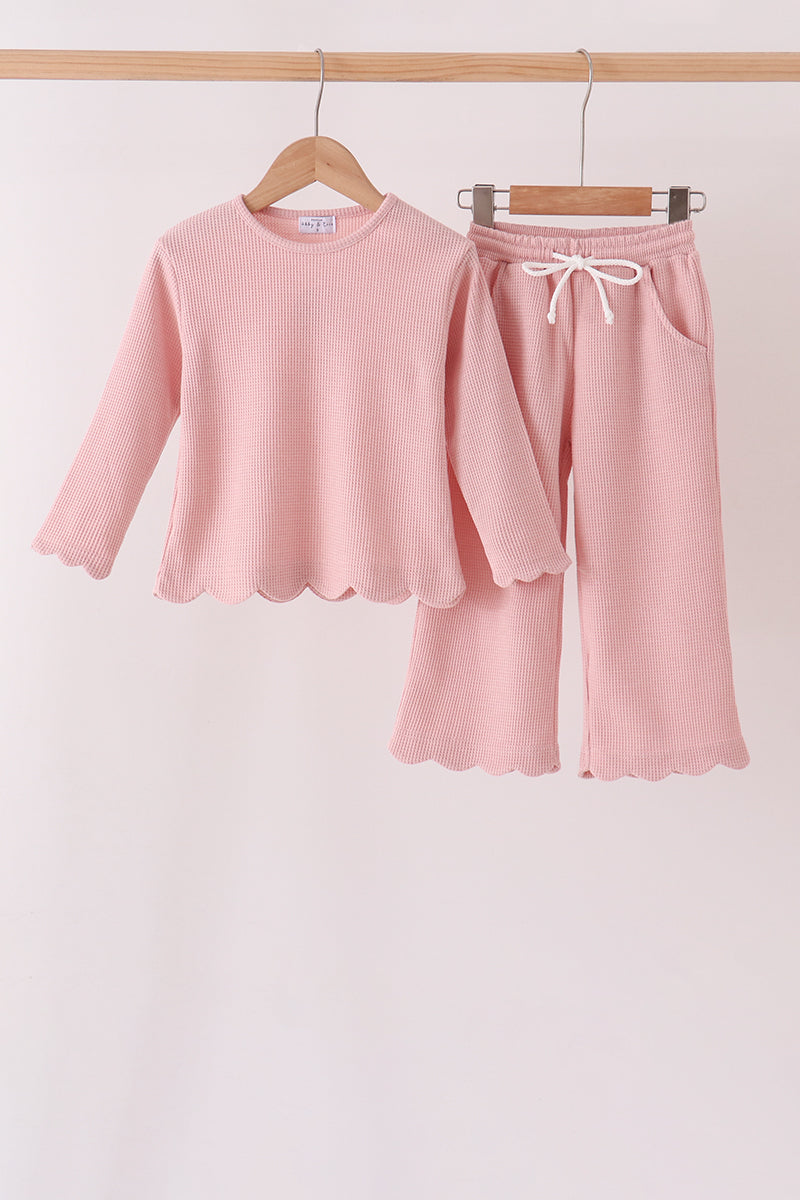 Pink scalloped pants set