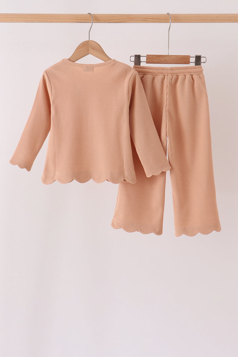 Oatmeal scalloped pants set