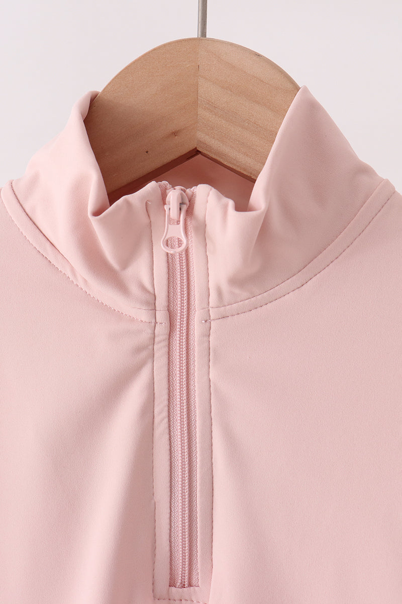 Pink scallped zipper active set