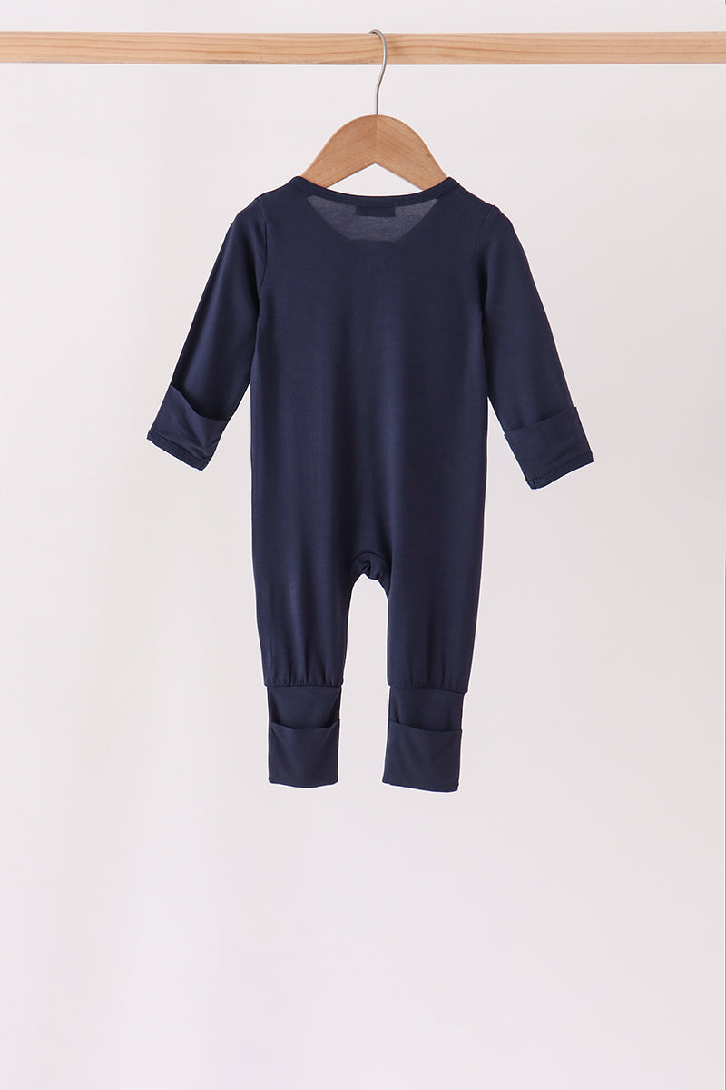 Navy zipper bamboo romper