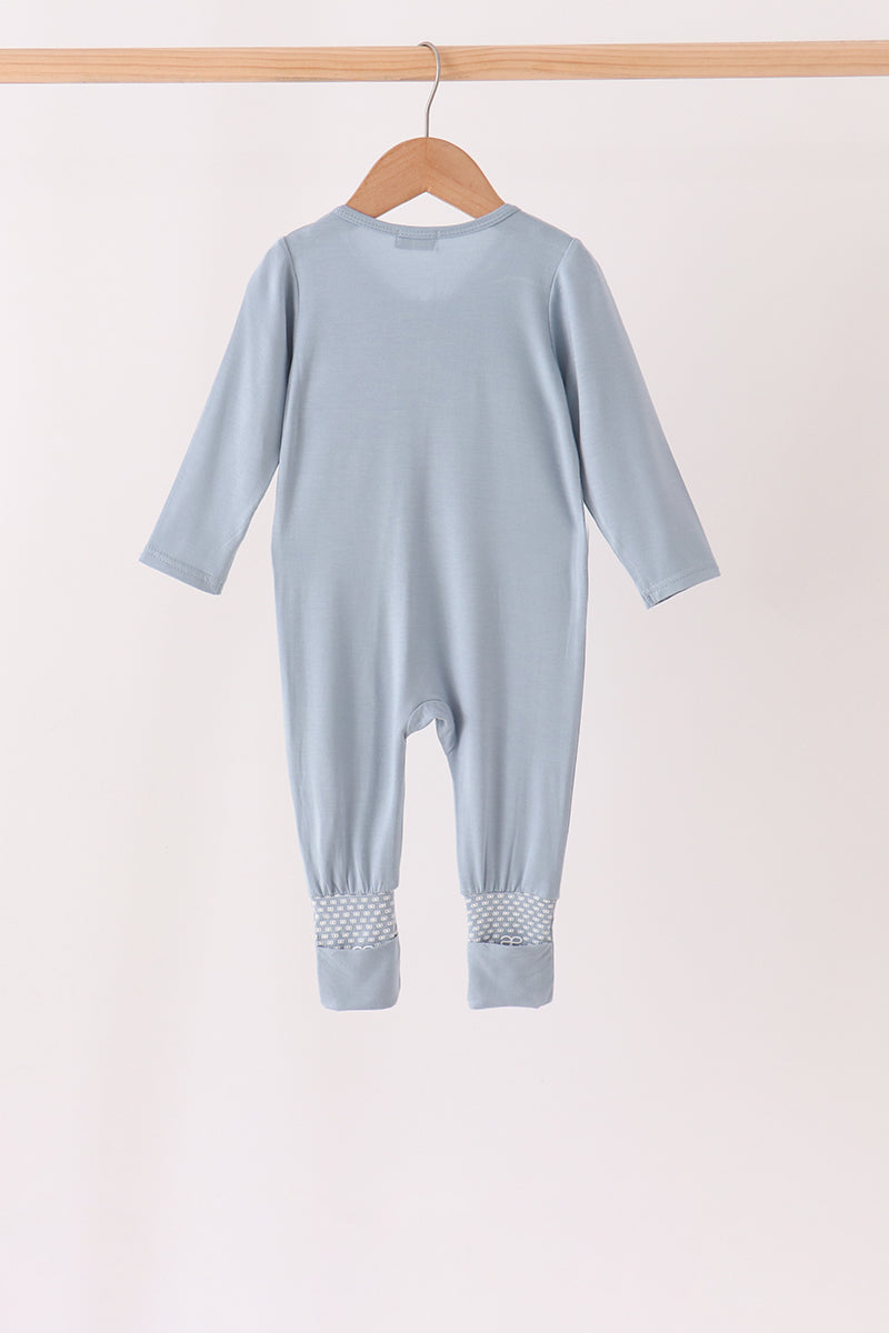 Blue zipper bamboo anti-slip romper