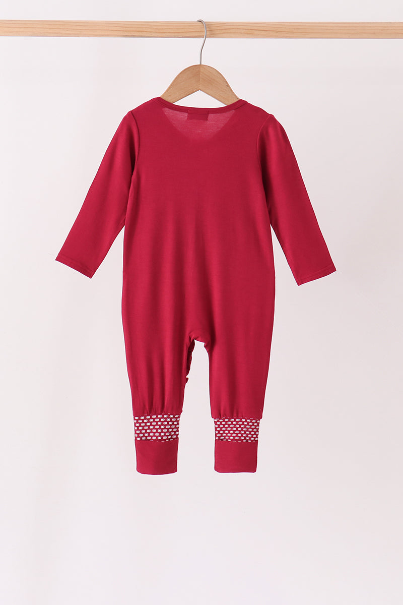 Burgundy ruffle zipper bamboo anti-slip romper