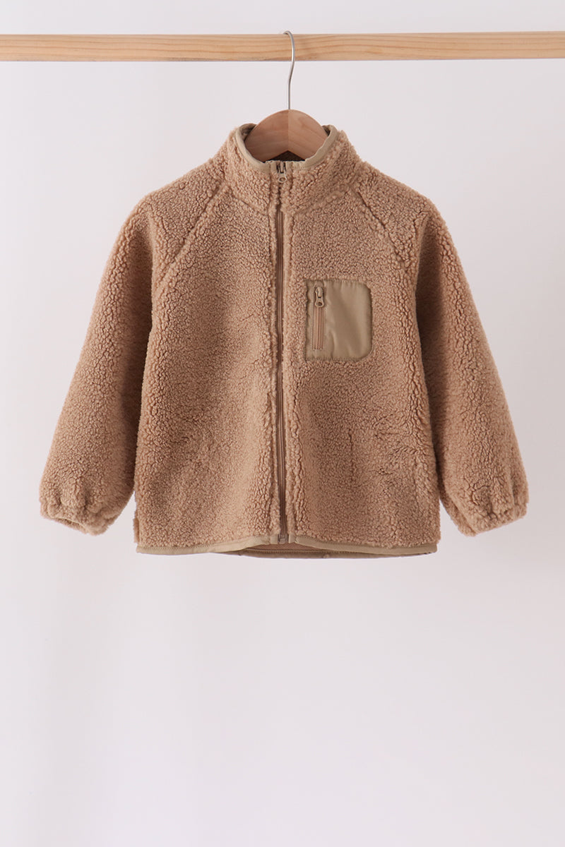 Beige fleece zipper jacket