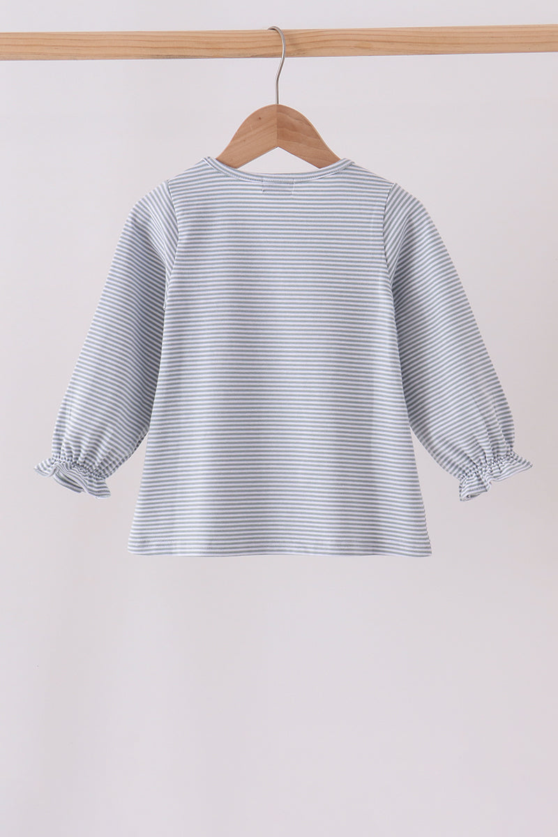 Sage turkey embroidery stripe top