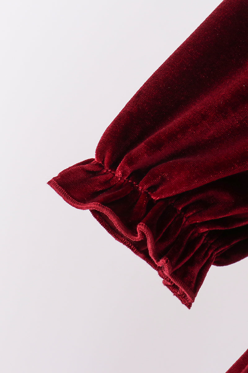 Maroon velvet bow dress