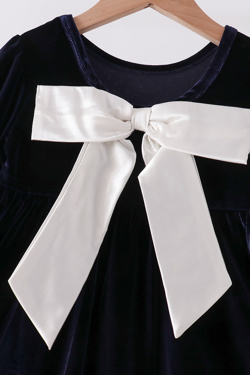 Navy velvet bow dress