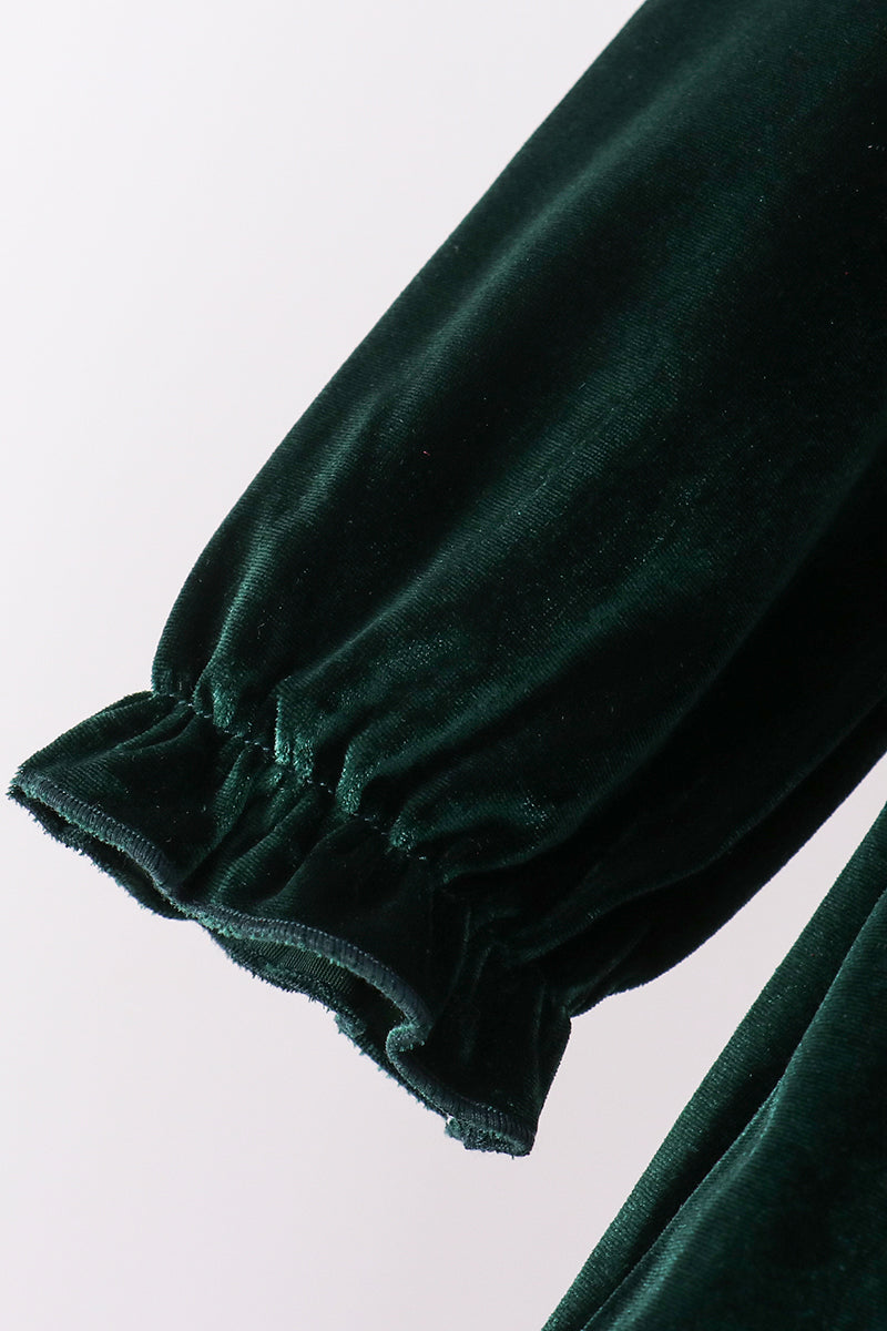 Green velvet bow dress