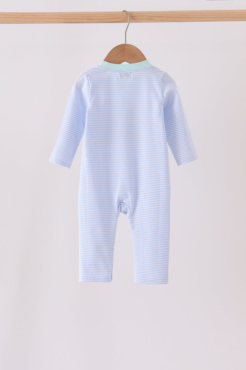 Blue turkey embroidery stripe romper