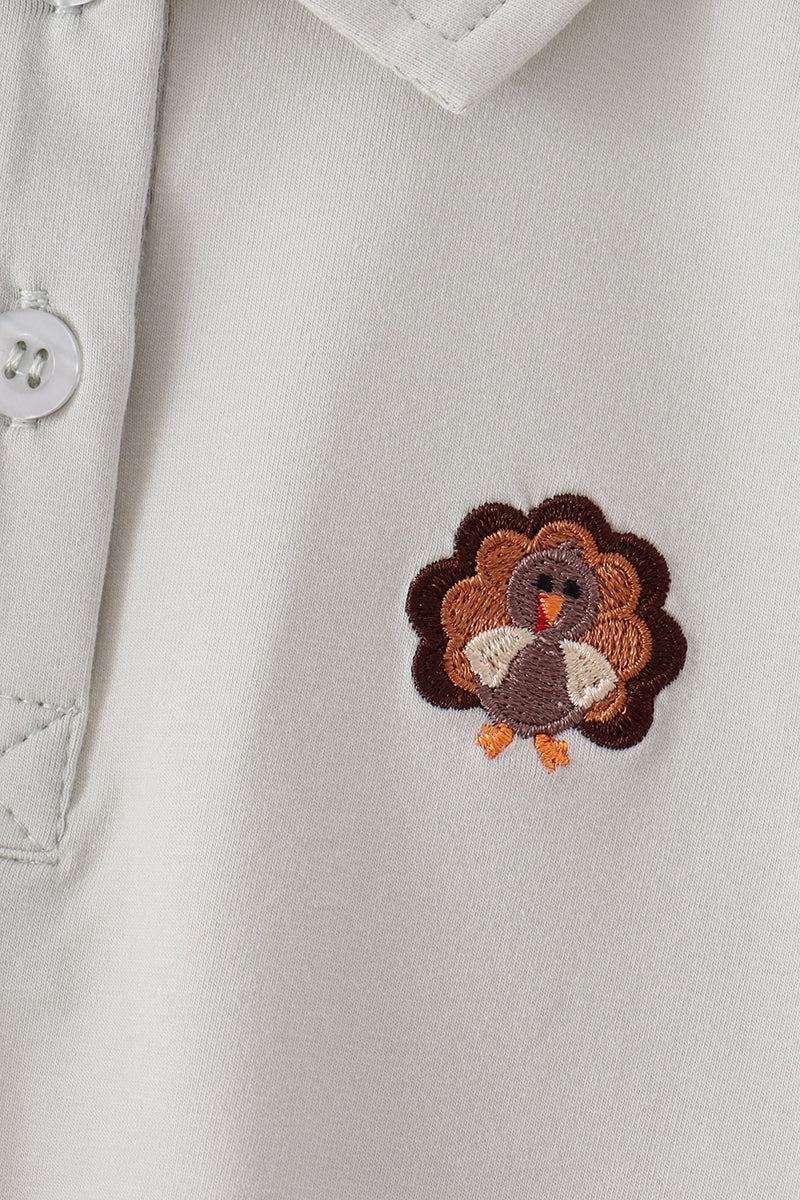 Sage turkey embroidery shirt
