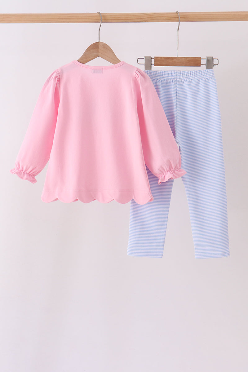 Pink turkey embroidery scalloped pants set