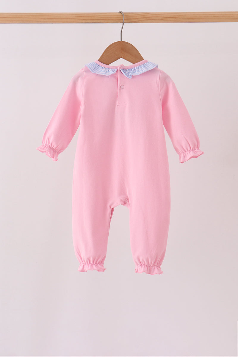 Pink turkey embroidery ruffle romper