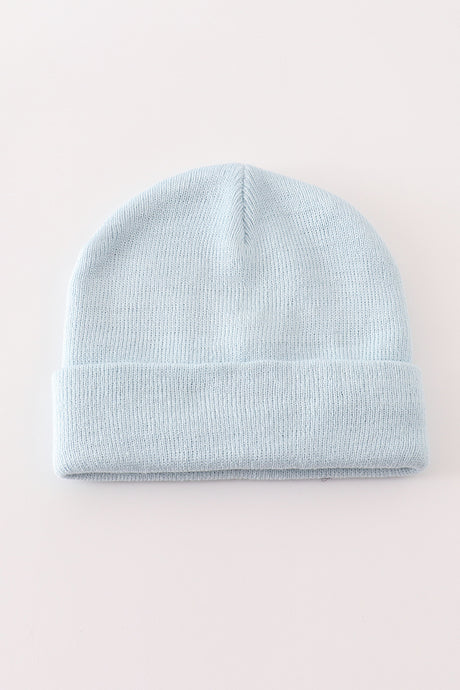 Blue ribbed basic knit beanie