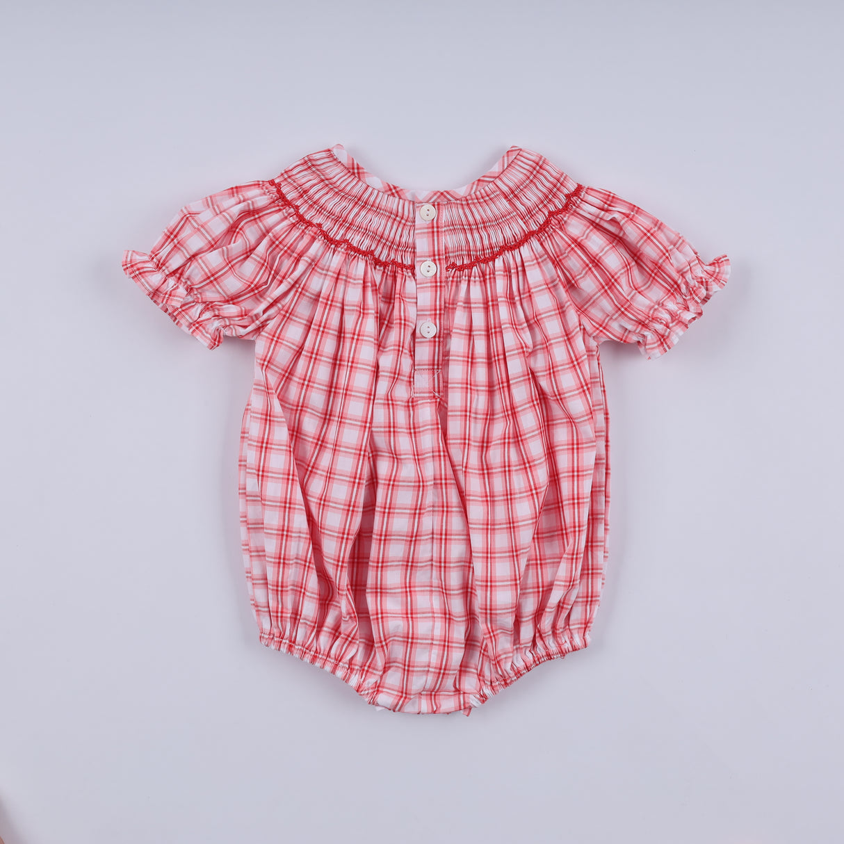 Red christmas santa claus hand smocked plaid bubble