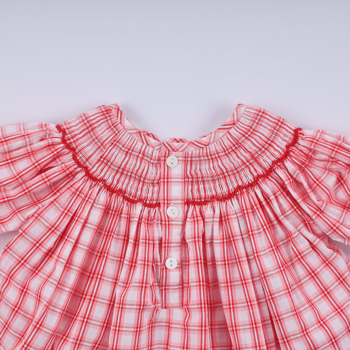 Red christmas santa claus hand smocked plaid bloomer set