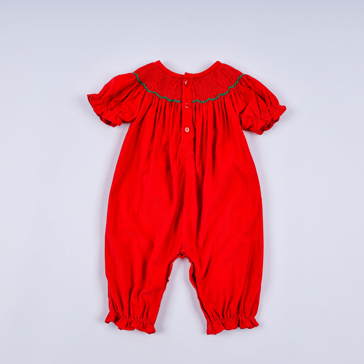 Red christmas tree hand smocked romper