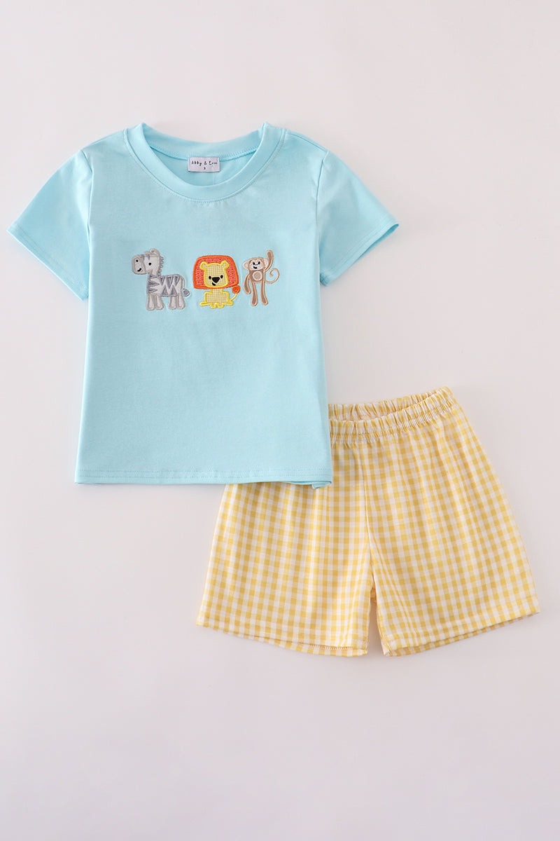 Blue animals applique shorts set