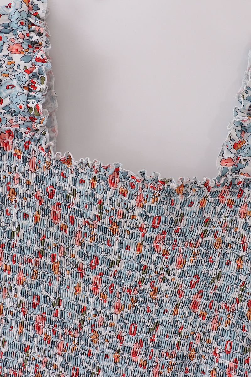 Floral print smocked mom dress