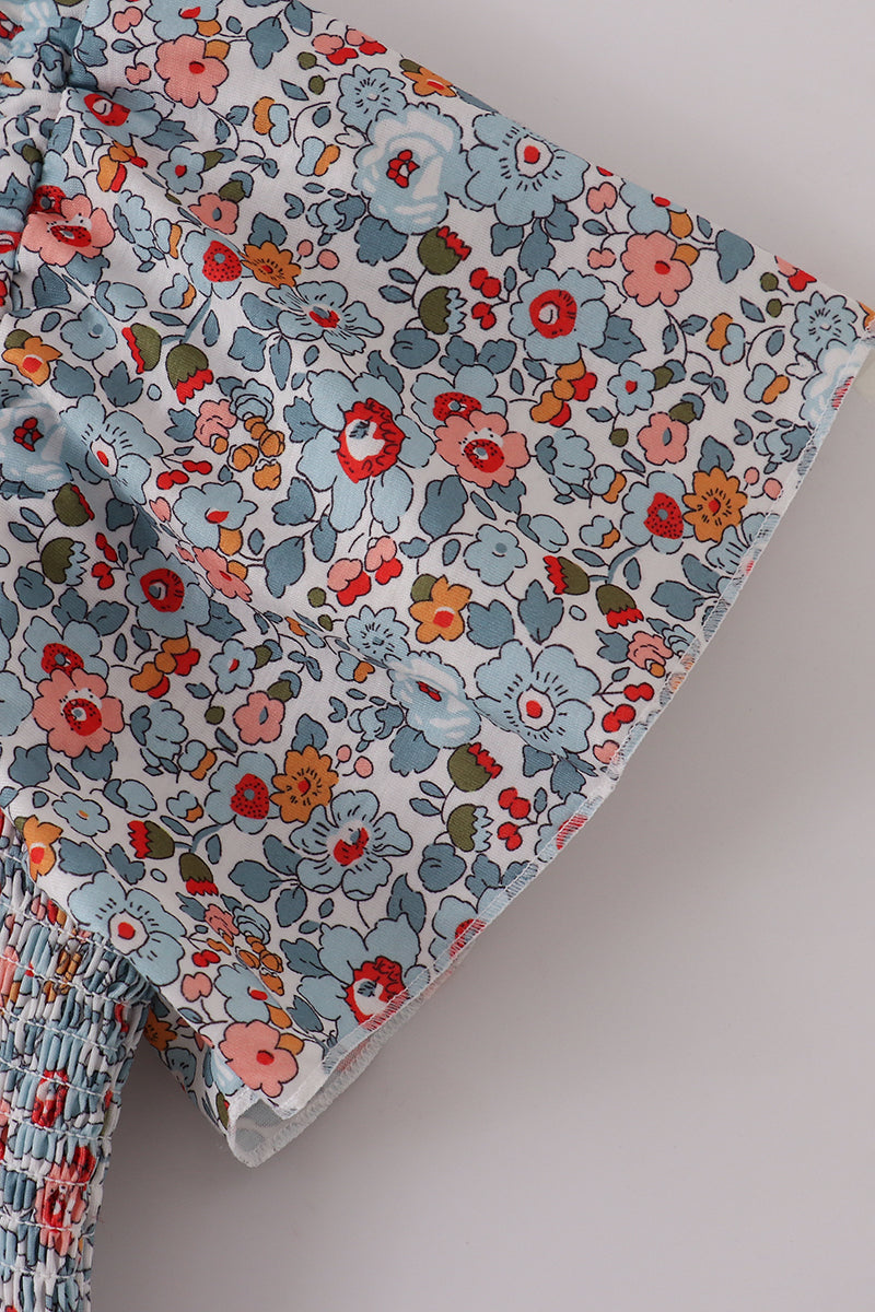 Floral print smocked mom dress