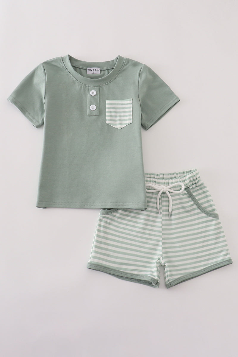 Green stripe pocket shorts set