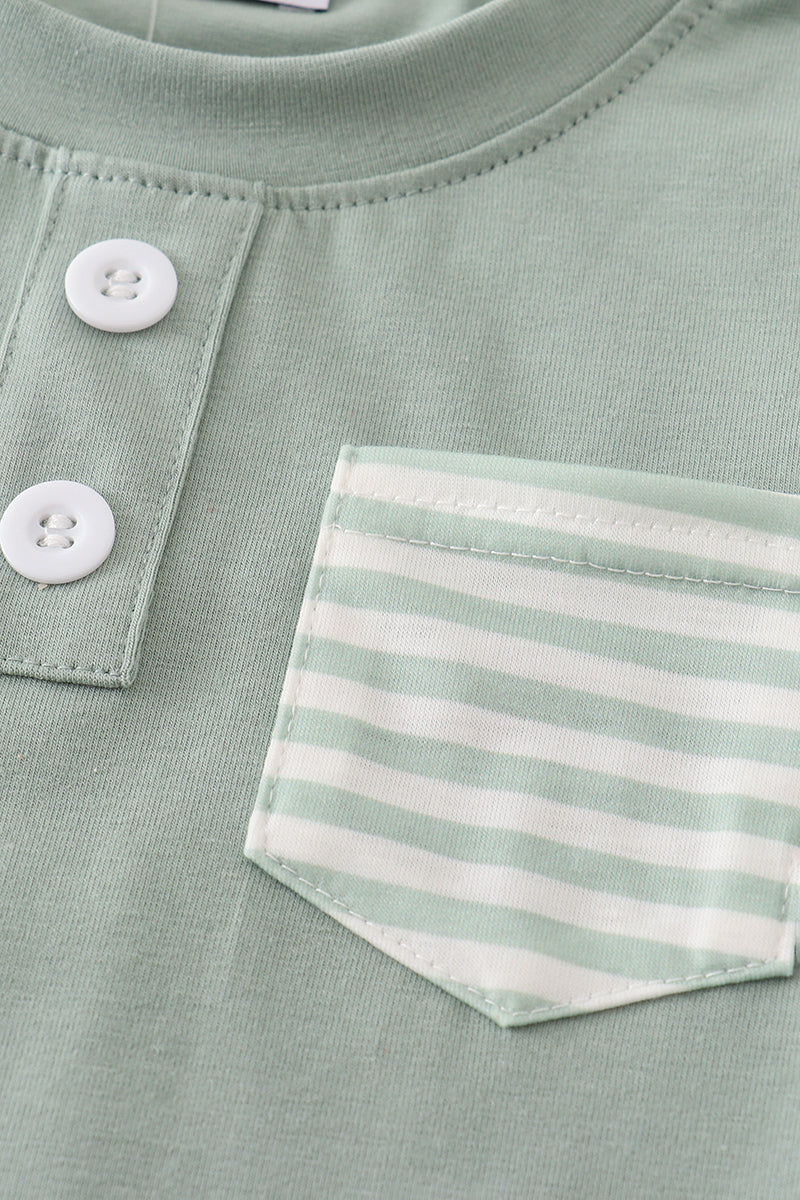 Green stripe pocket shorts set
