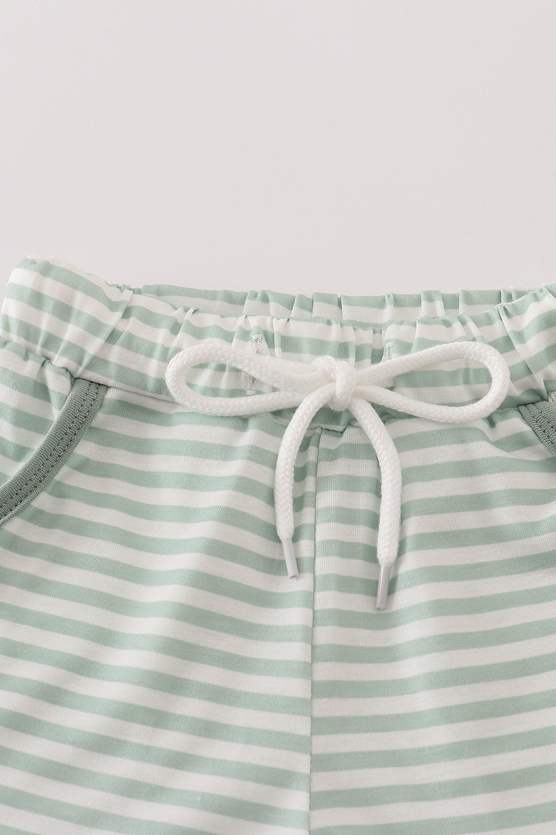 Green stripe pocket shorts set