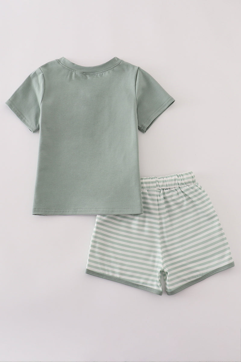 Green stripe pocket shorts set