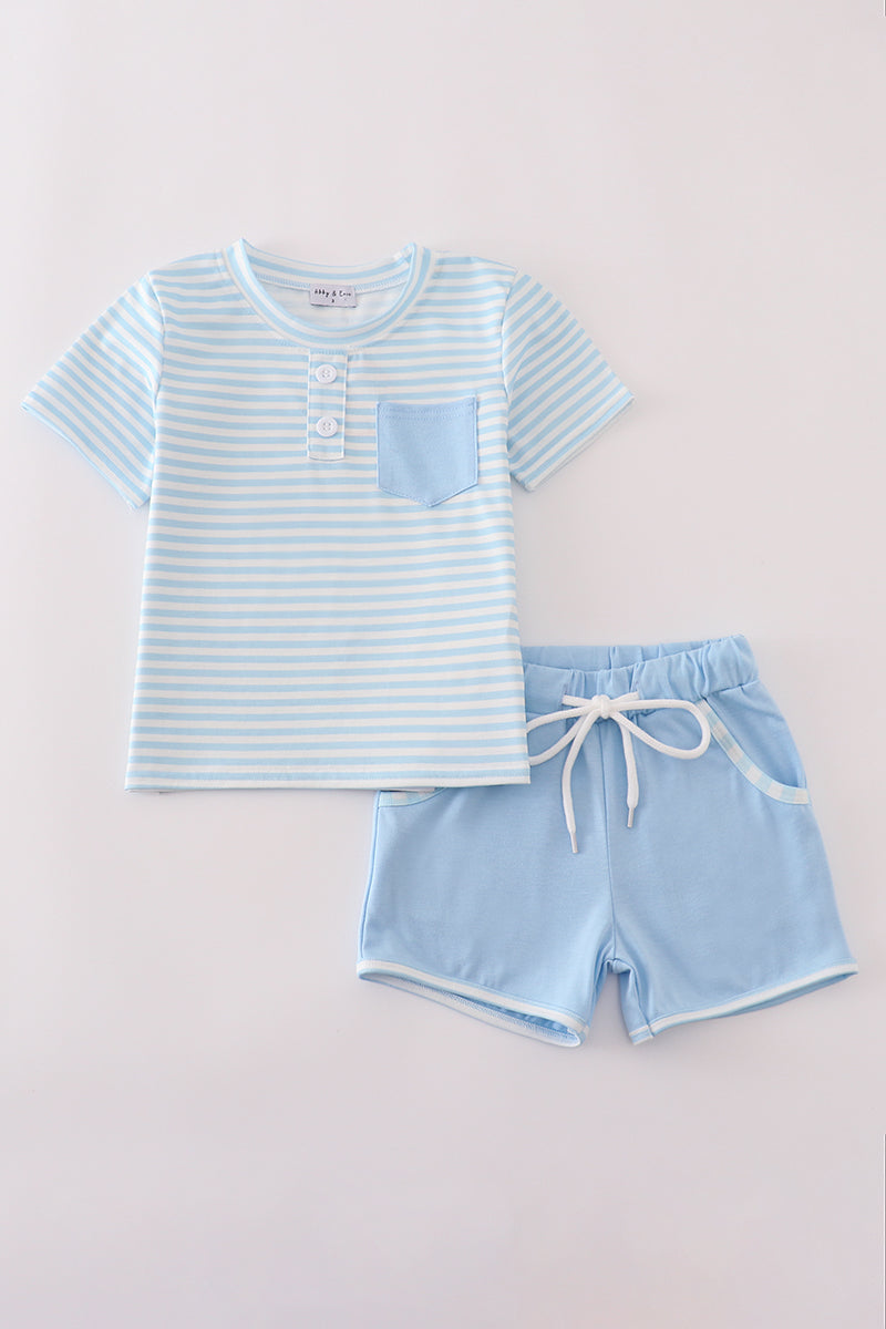 Blue stripe pocket shorts set