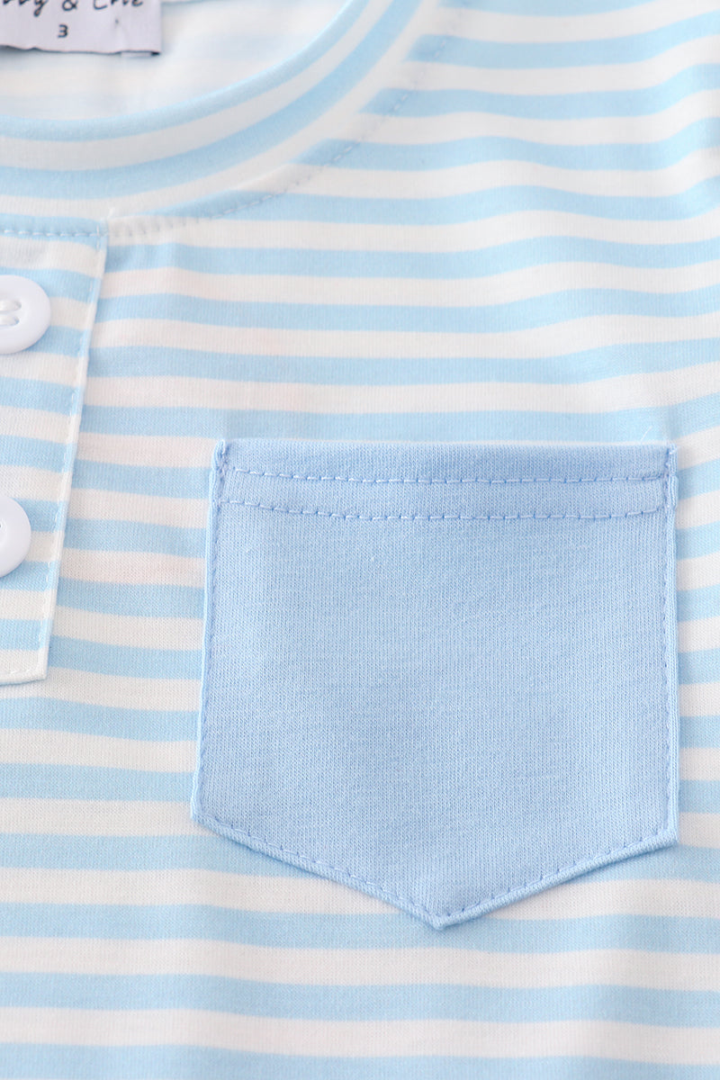 Blue stripe pocket shorts set