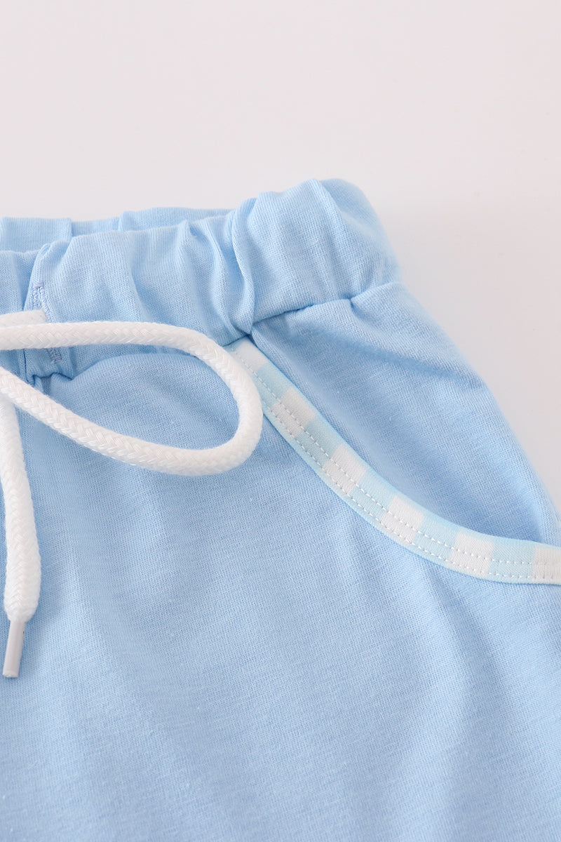 Blue stripe pocket shorts set