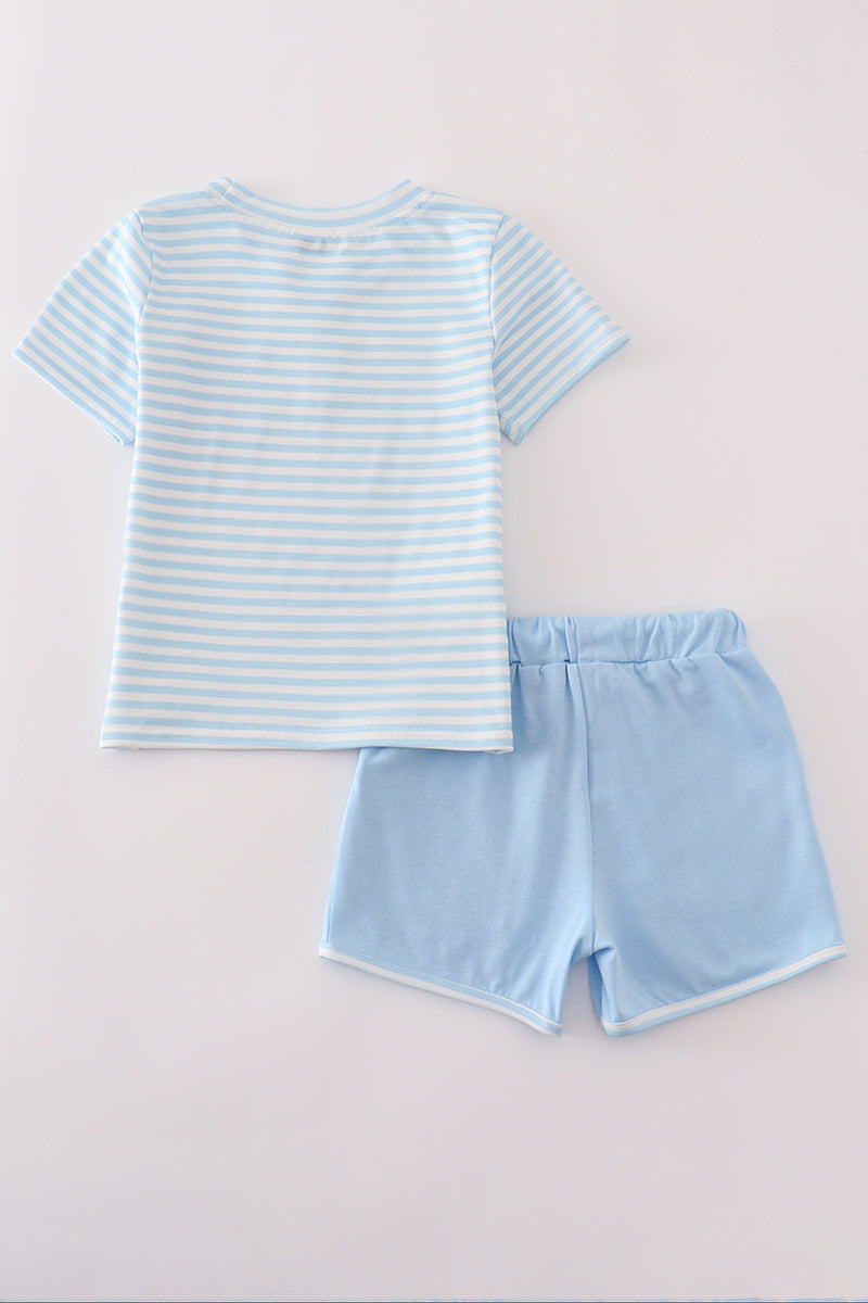 Blue stripe pocket shorts set
