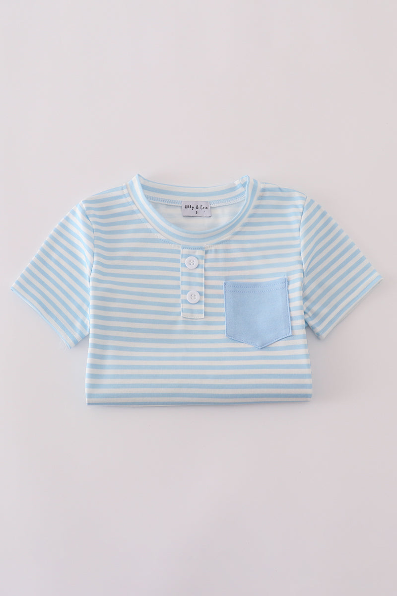Blue stripe pocket shorts set