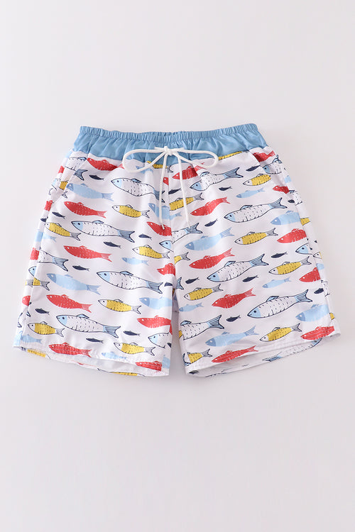 Fish print men swim trunks