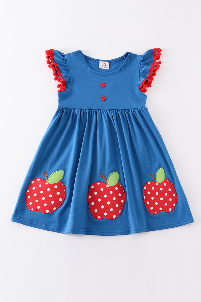 Blue apple applique back to school dress Honeydew USA