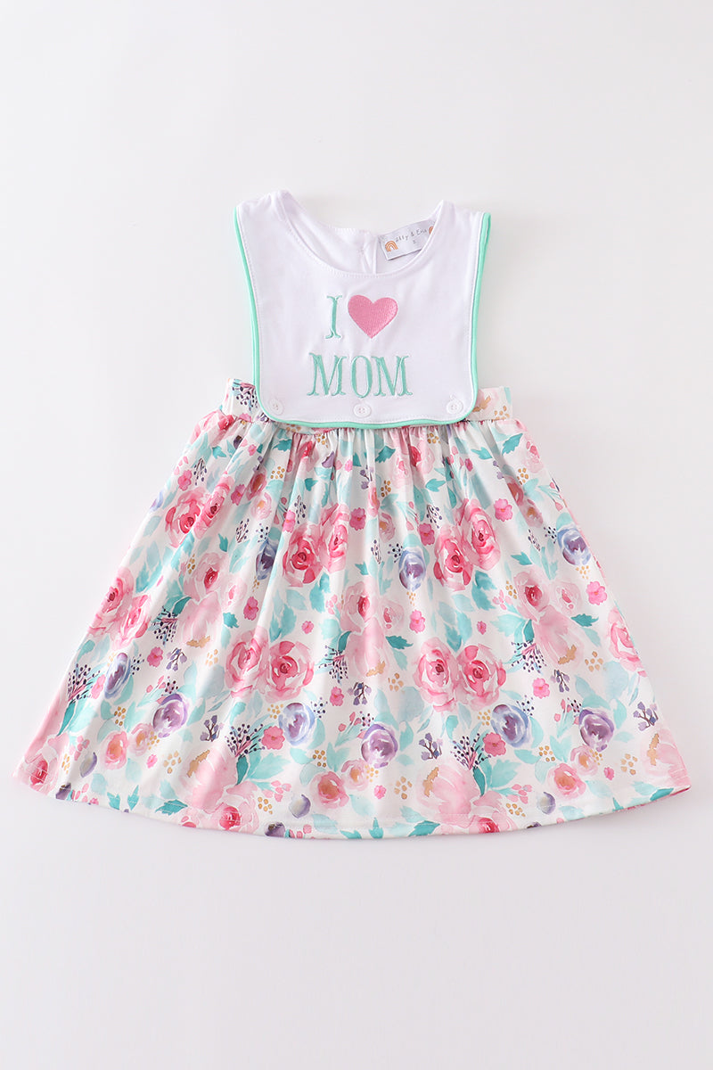 Floral I love mom embroidery dress