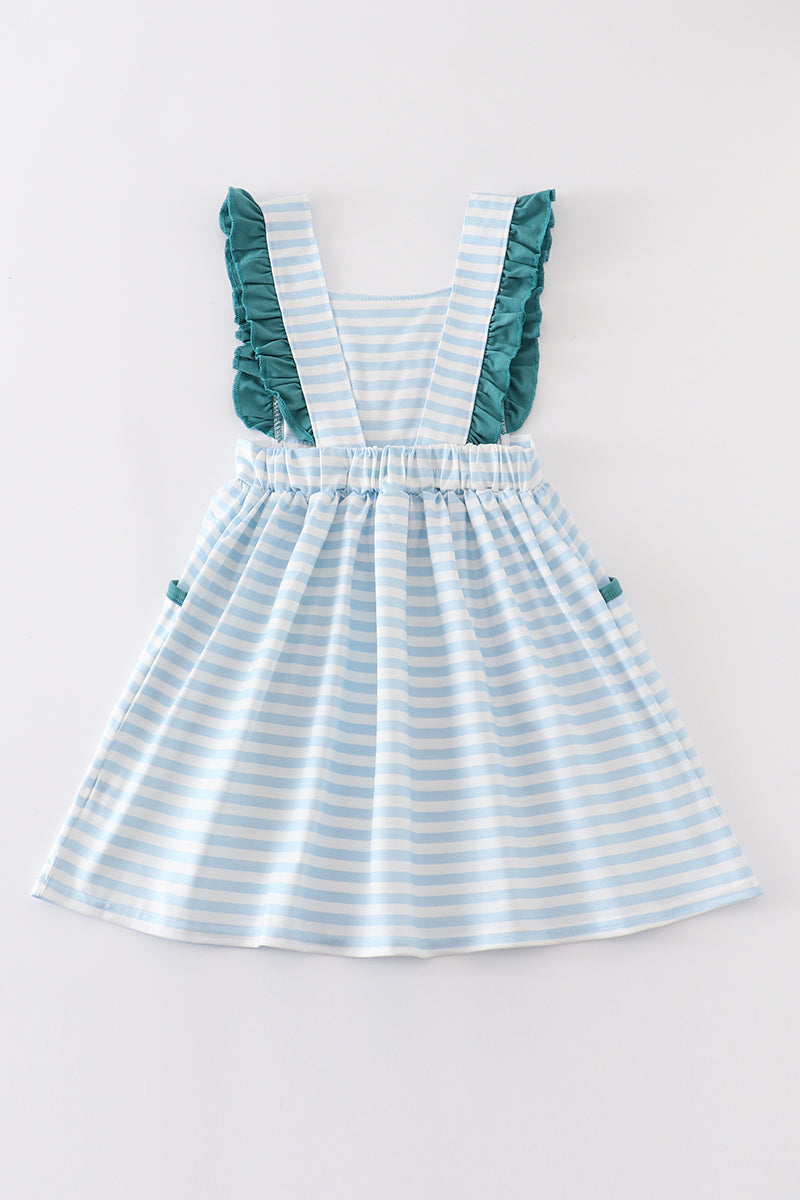 Blue stripe cow embroidery dress